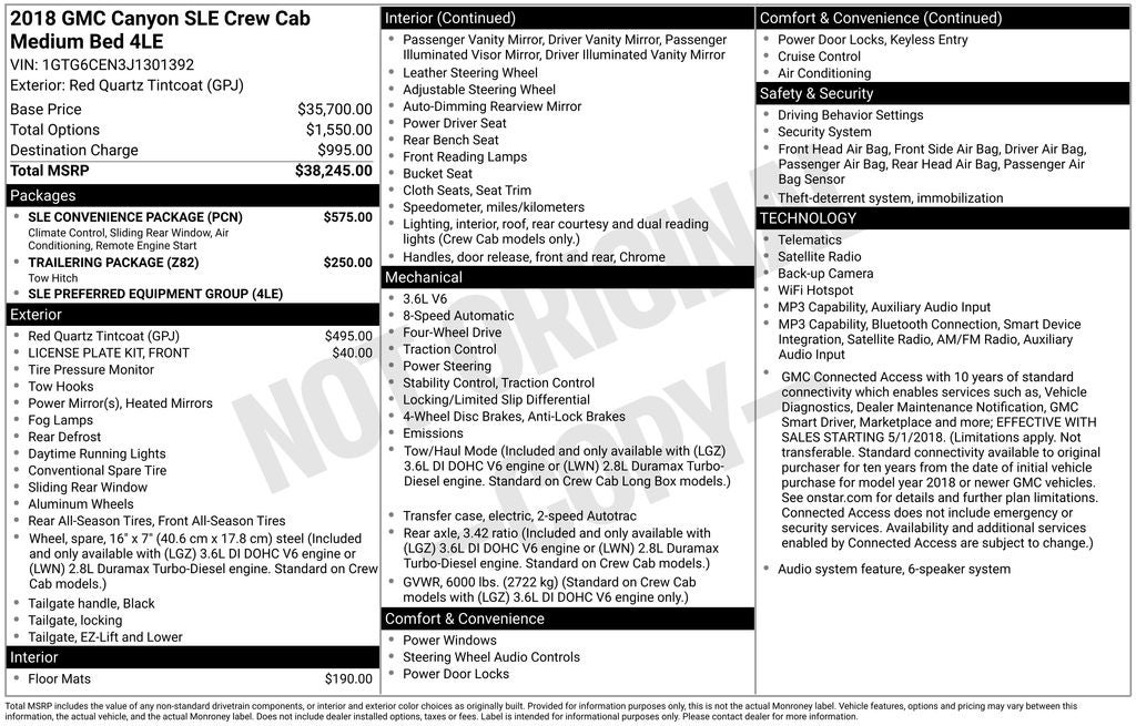 2018 GMC Canyon SLE1