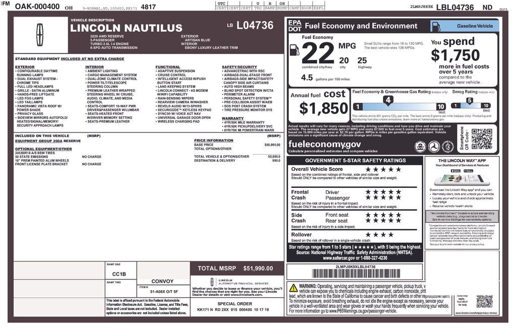 2020 Lincoln Nautilus Reserve
