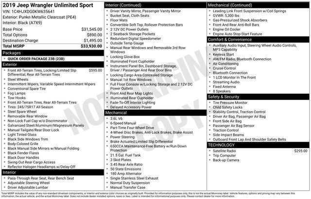 2019 Jeep Wrangler Unlimited Sport