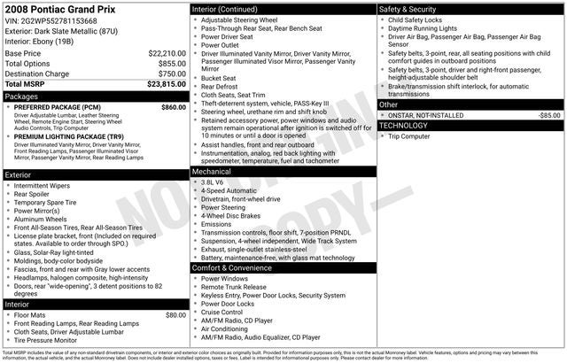 2008 Pontiac Grand Prix Base