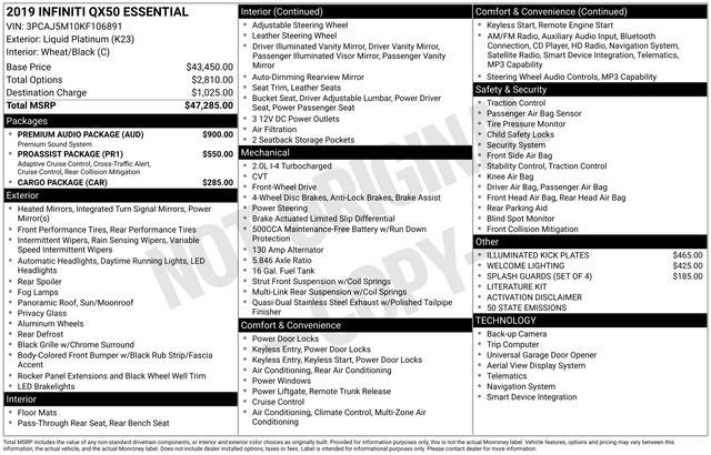 2019 INFINITI QX50 ESSENTIAL