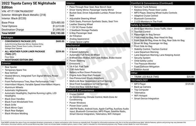 2022 Toyota Camry SE Nightshade