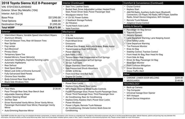 2018 Toyota Sienna XLE 8 Passenger