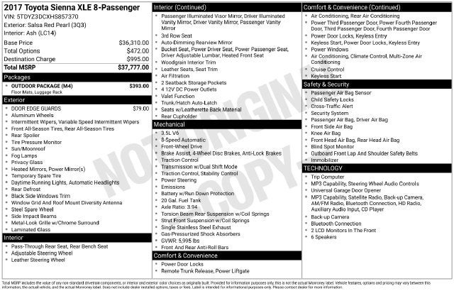 2017 Toyota Sienna XLE 8 Passenger