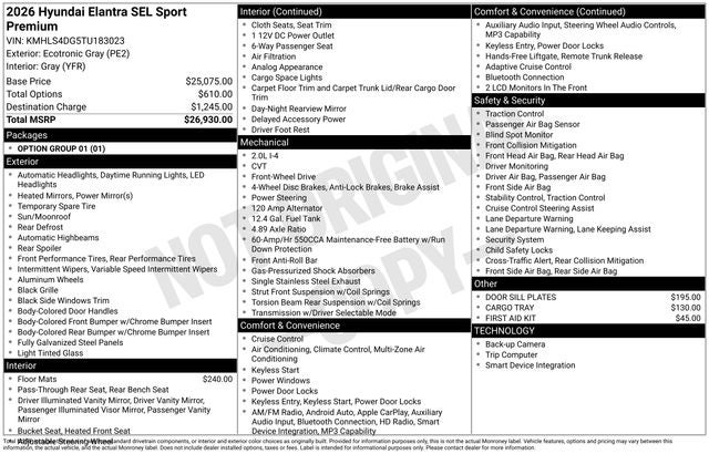 2026 Hyundai Elantra SEL Sport