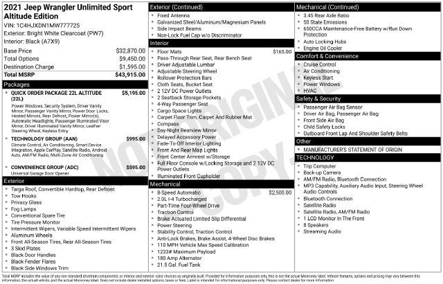 2021 Jeep Wrangler Unlimited Sport Altitude