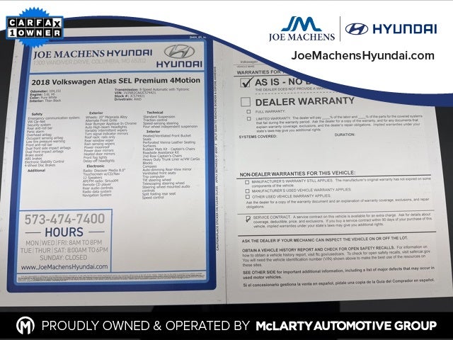 2018 Volkswagen Atlas SEL Premium 4Motion