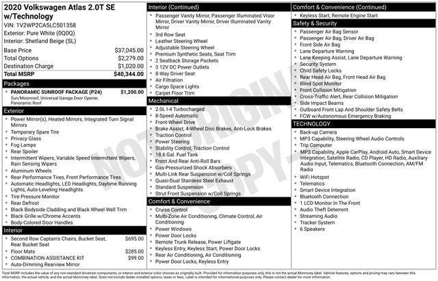 2020 Volkswagen Atlas 2.0T SE w/Technology w/Technology