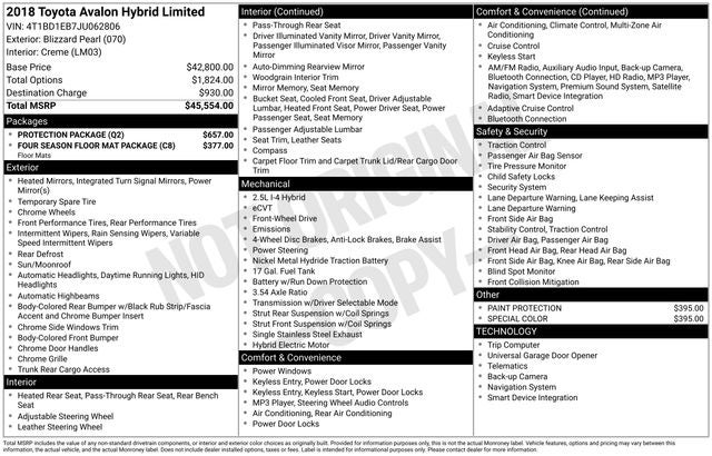 2018 Toyota Avalon Hybrid Limited