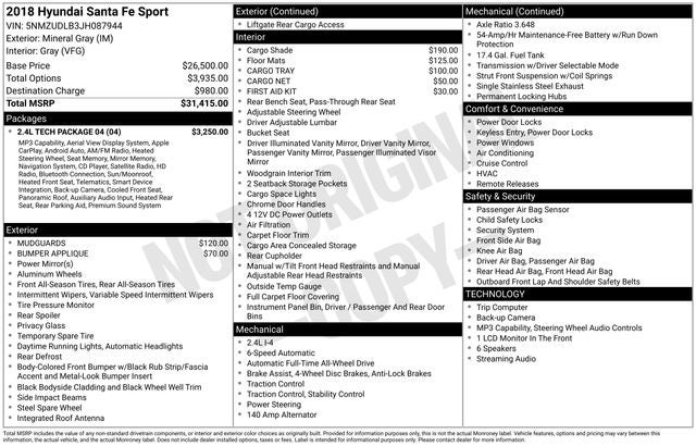 2018 Hyundai Santa Fe Sport 2.4 Base AWD w/ Premium & Tech Pkg