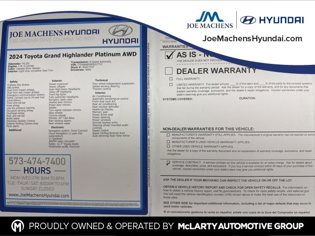 2024 Toyota Grand Highlander Platinum AWD