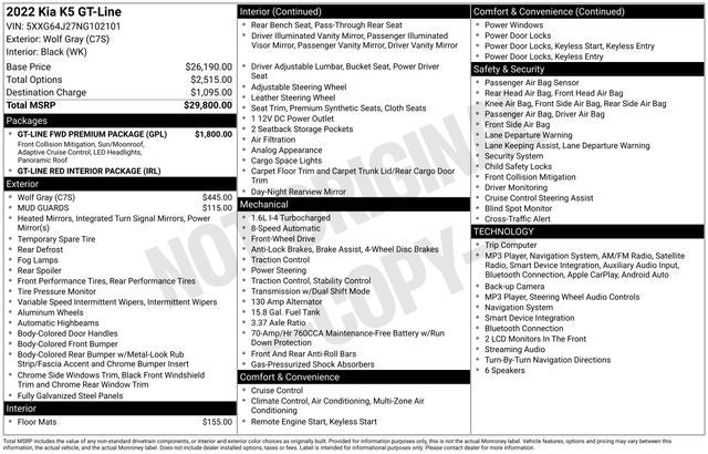 2022 Kia K5 GT-Line Premium Pkg FWD