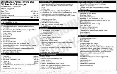 2026 Hyundai Palisade Hybrid Blue SEL Premium 7 Passenger