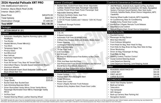 2026 Hyundai Palisade XRT Pro