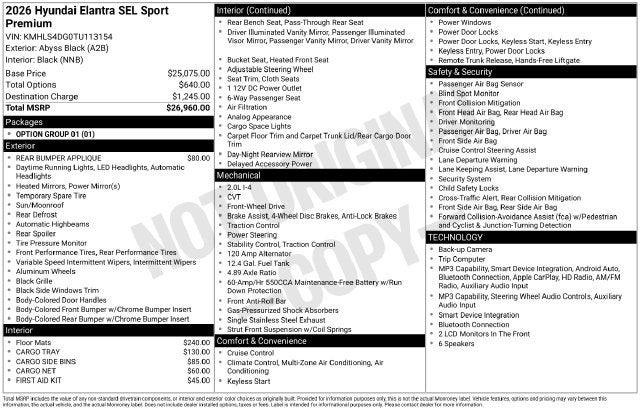 2026 Hyundai Elantra SEL Sport Premium