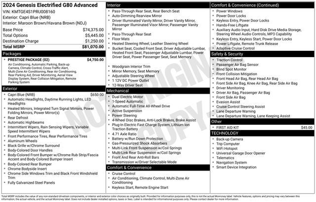 2024 Genesis Electrified G80 Advanced AWD w/ Prestige Pkg