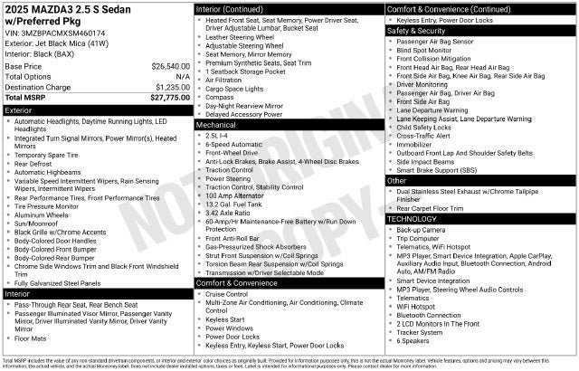 2025 Mazda Mazda3 2.5 S Preferred Package