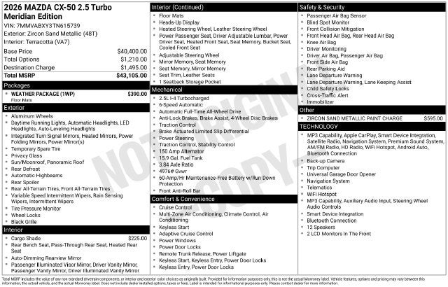2026 Mazda Mazda CX-50 2.5 Turbo Meridian Edition