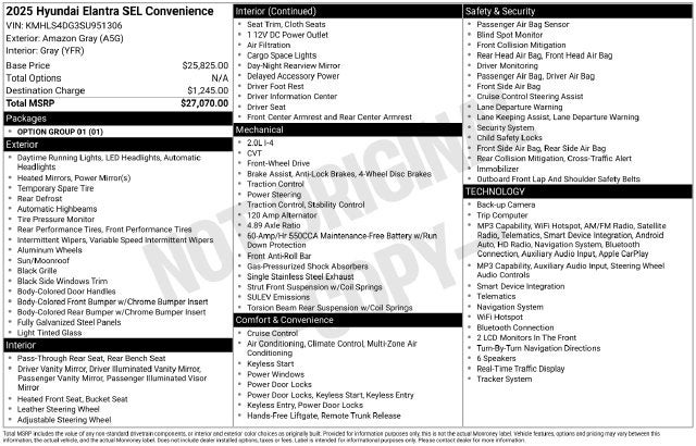 2025 Hyundai Elantra SEL Convenience