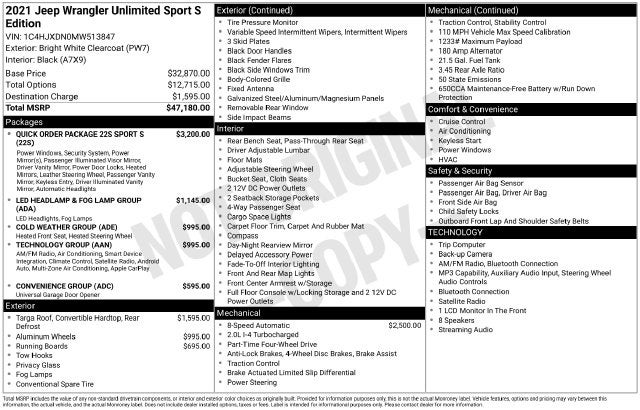 2021 Jeep Wrangler Unlimited Sport S