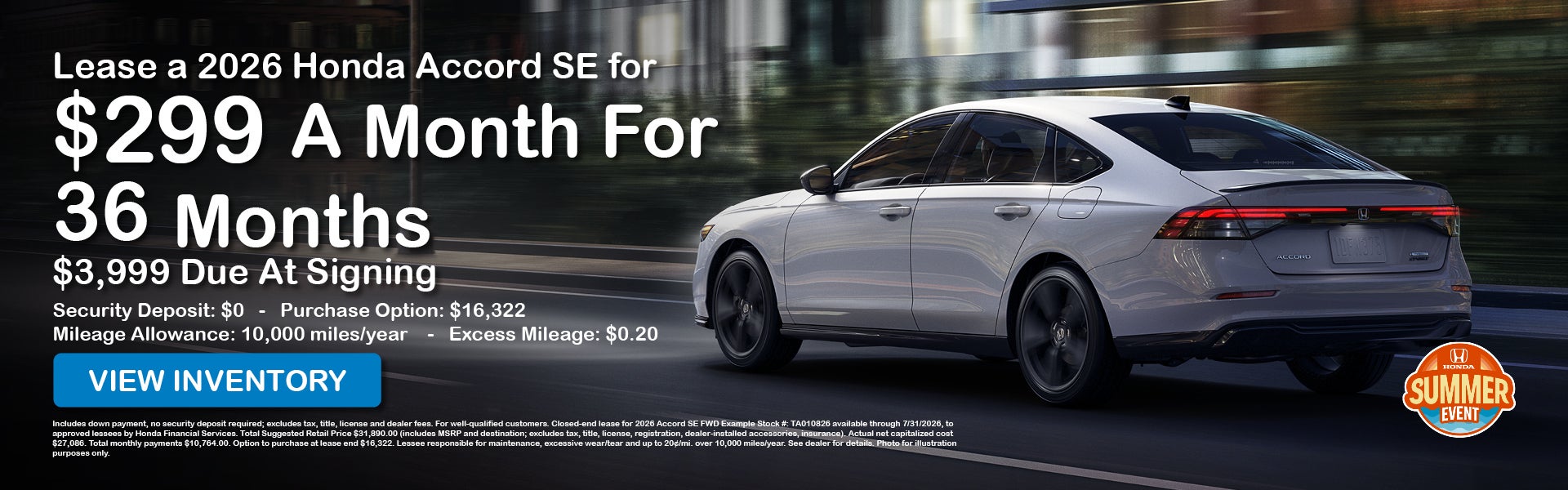 Lease a 2026 Honda Accord SE