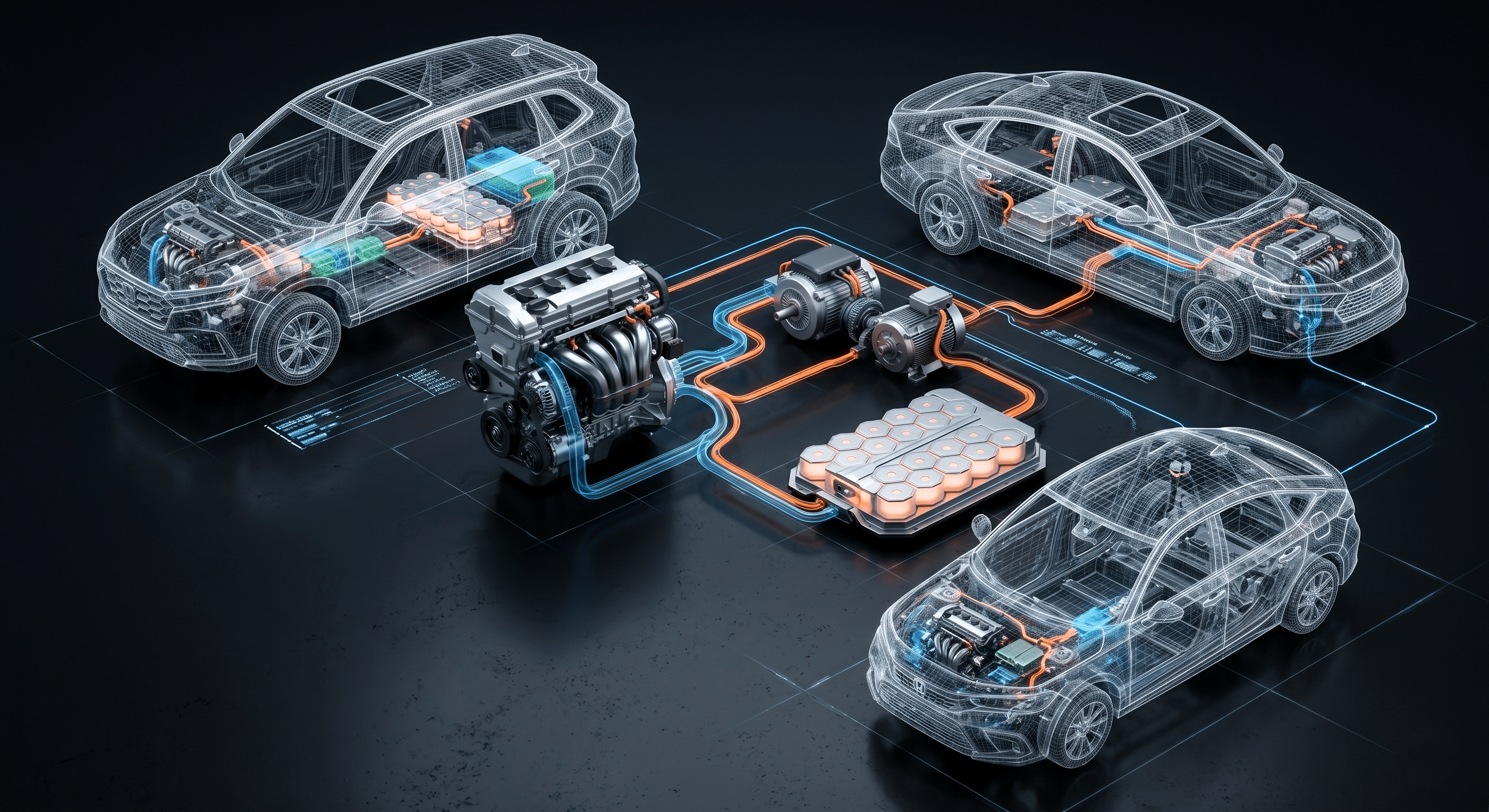 Graphic diagram showing the flow of energy in Honda's Two-Motor Hybrid System