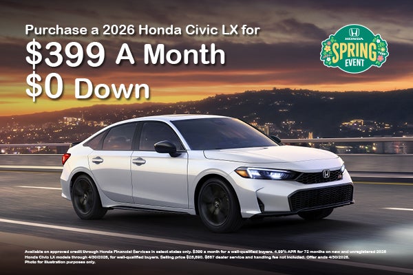 2026 Civic LX $399 a month $0 down